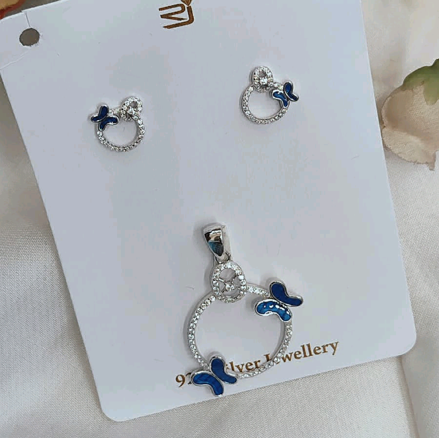 Two Blue Butterfly Pendant Set 